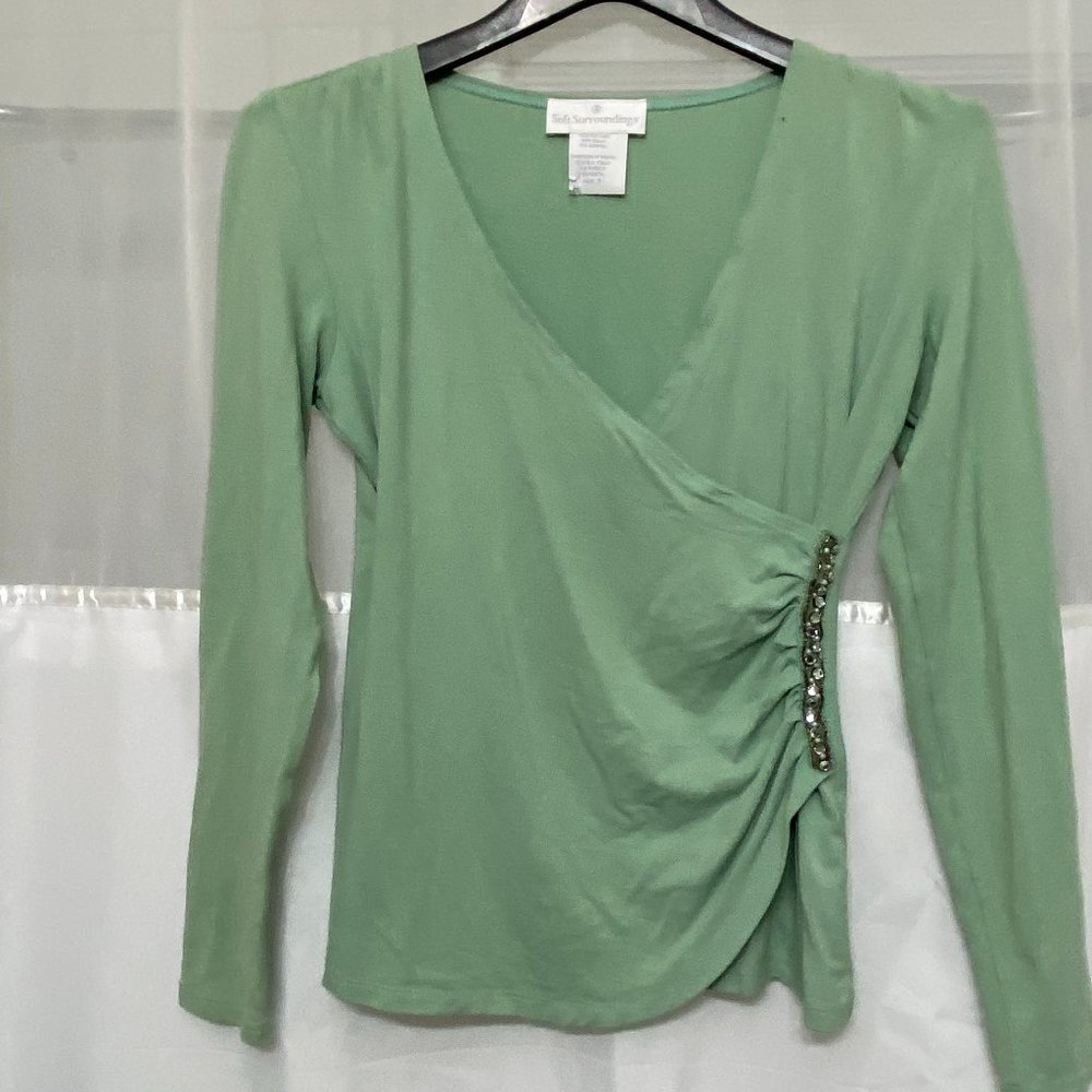 Soft Surrounding's Light Jade V-Neck Shirt, Small
